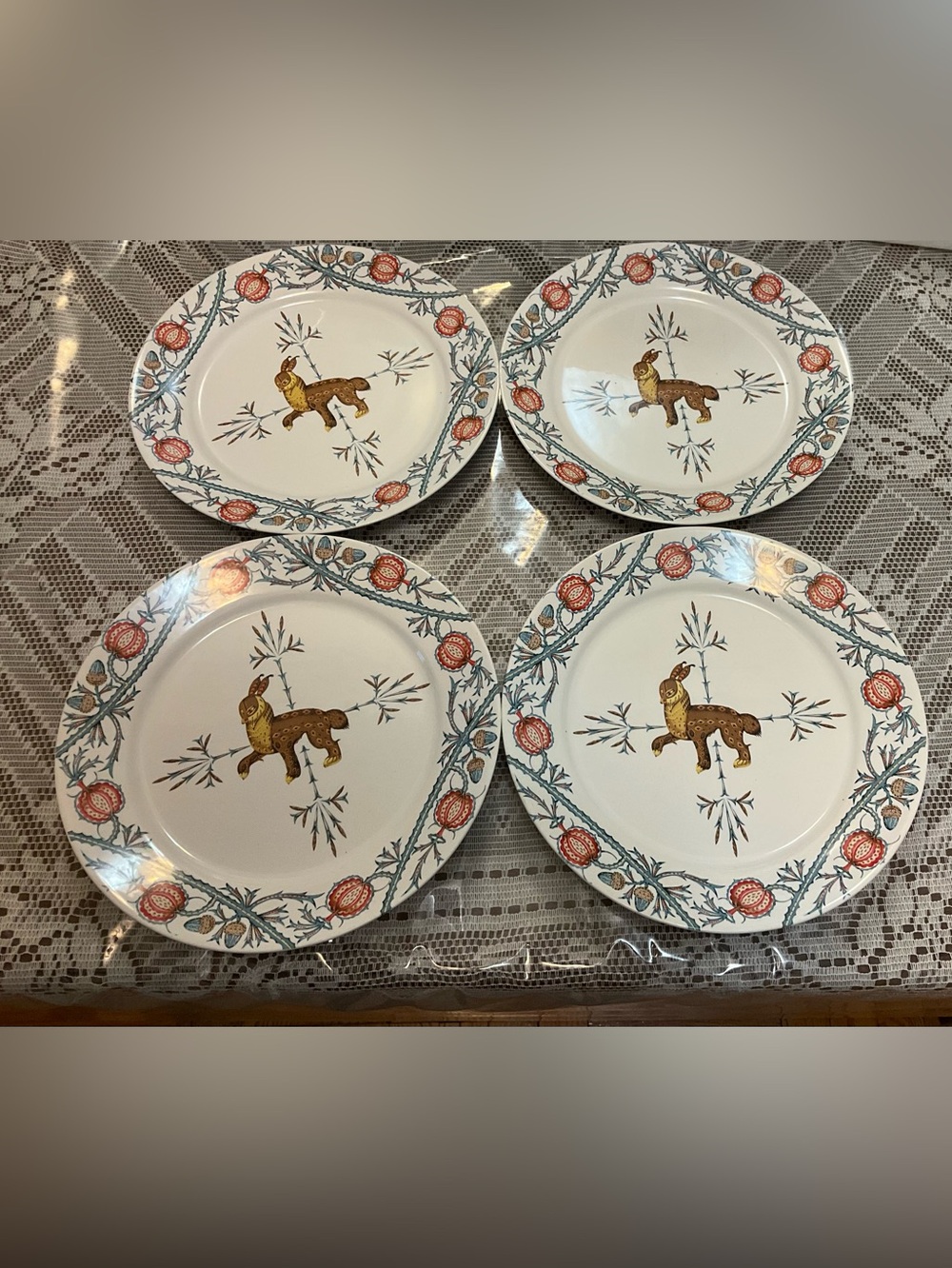 Decorative Cream Floral Border Dinner Plates - Set of 4 - Picture 2 of 6